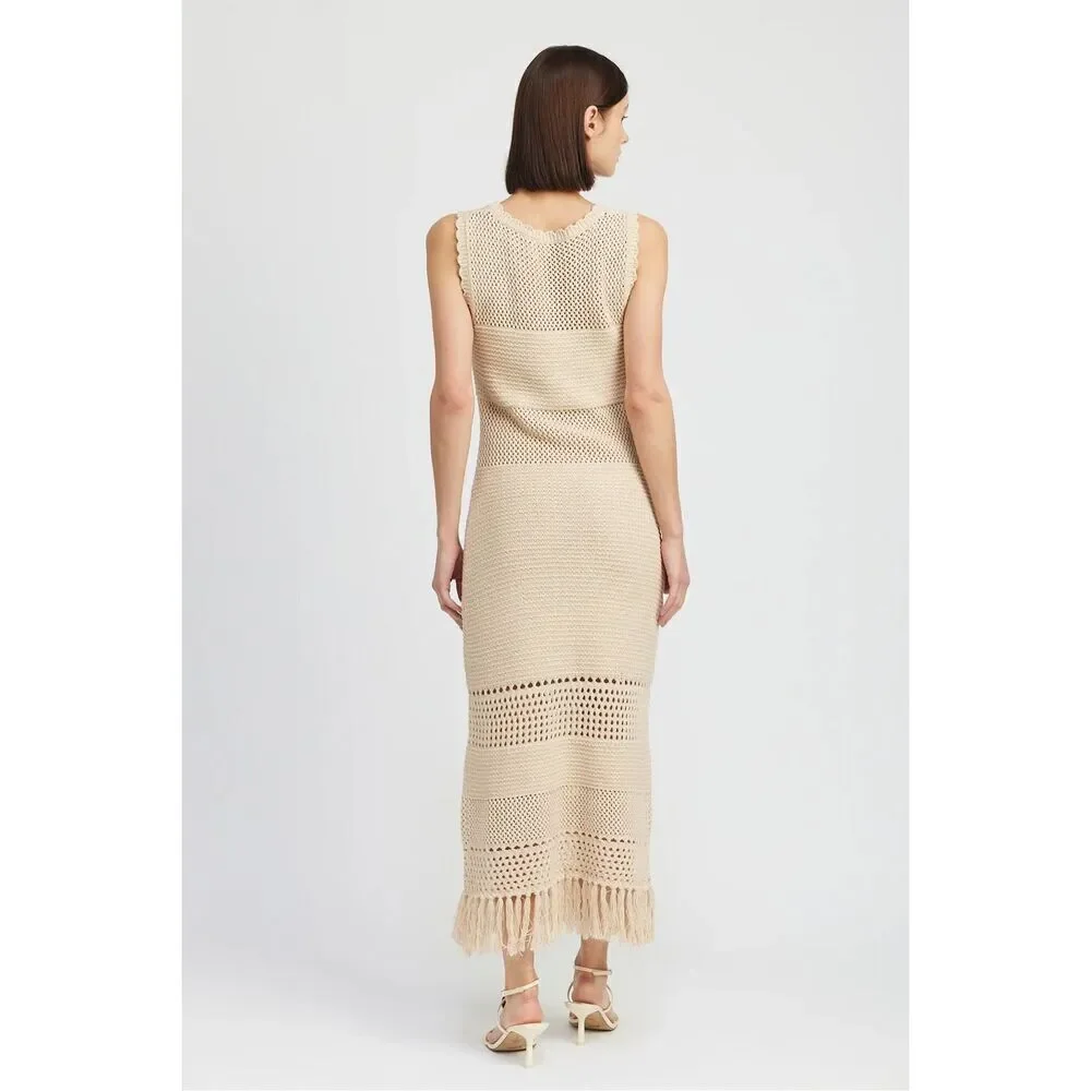 EN SAISON Ruby Crochet Novelty Fringe Midi Dress COLOR: Natural Size S NWT$118 - Picture 3 of 8
